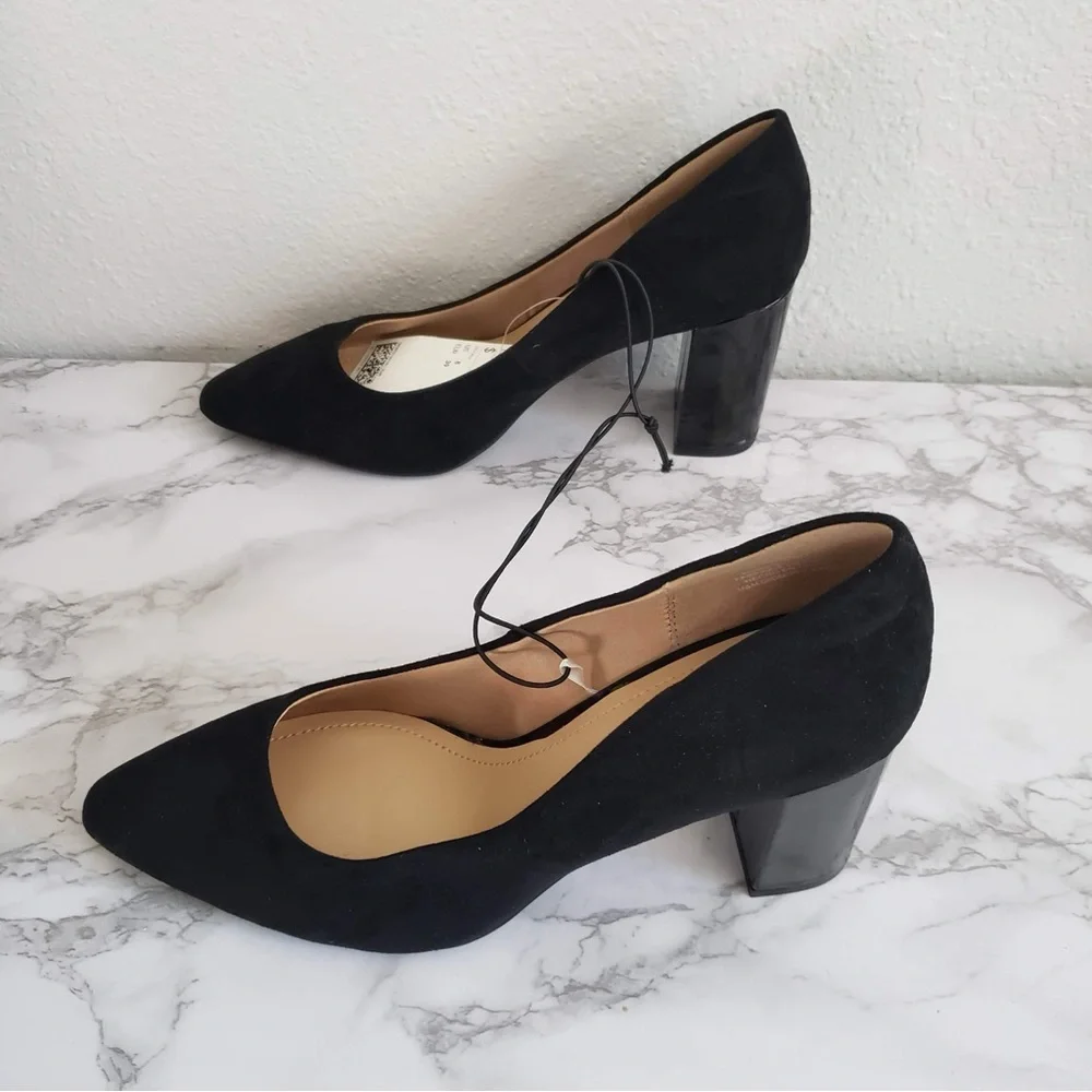 H&M black block pointed toe chunky heel - Picture 3 of 6